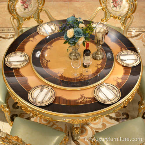Table à manger ronde en bois massif de style européen classique